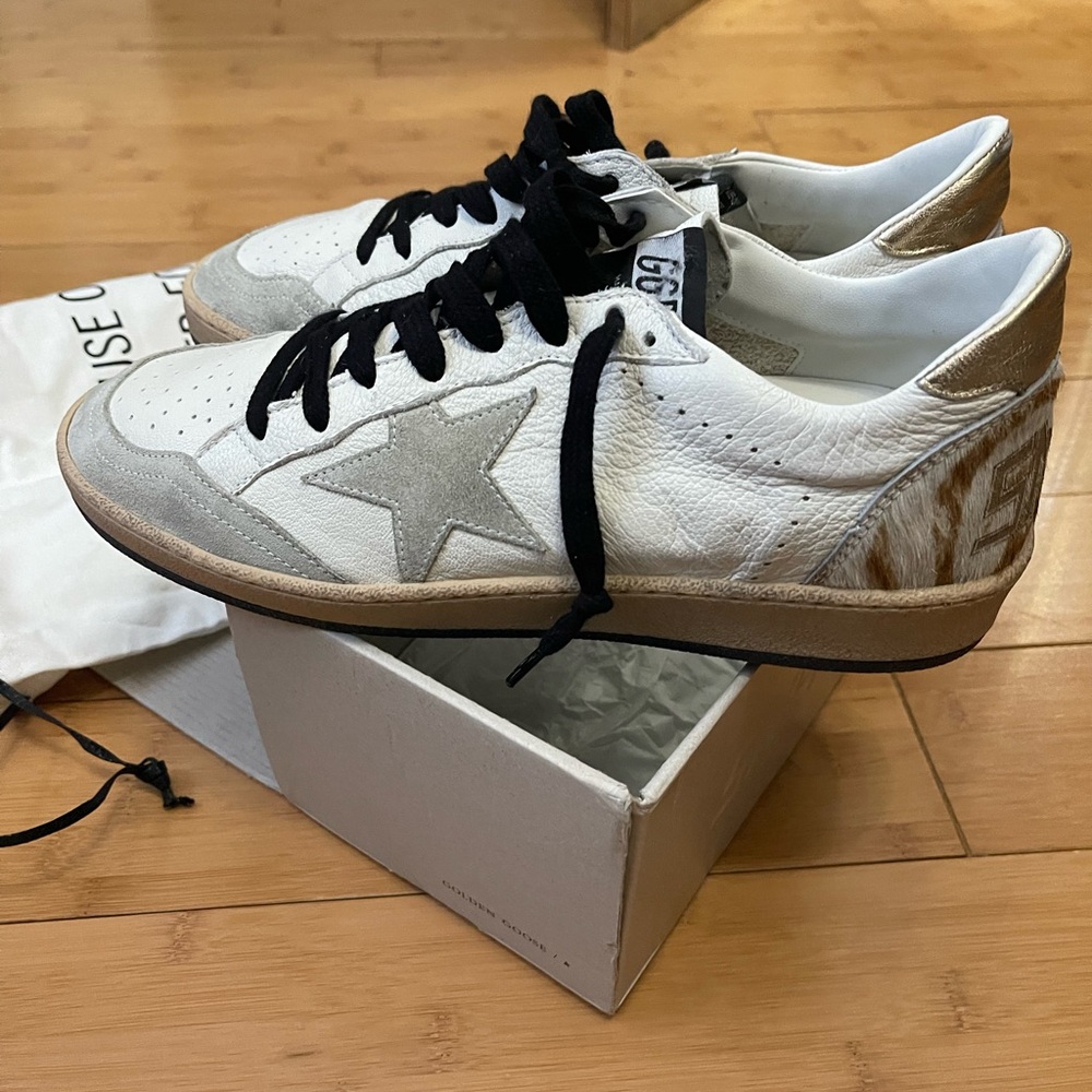 Golden Goose White and Silver zebra print Sneakers NIB size 40